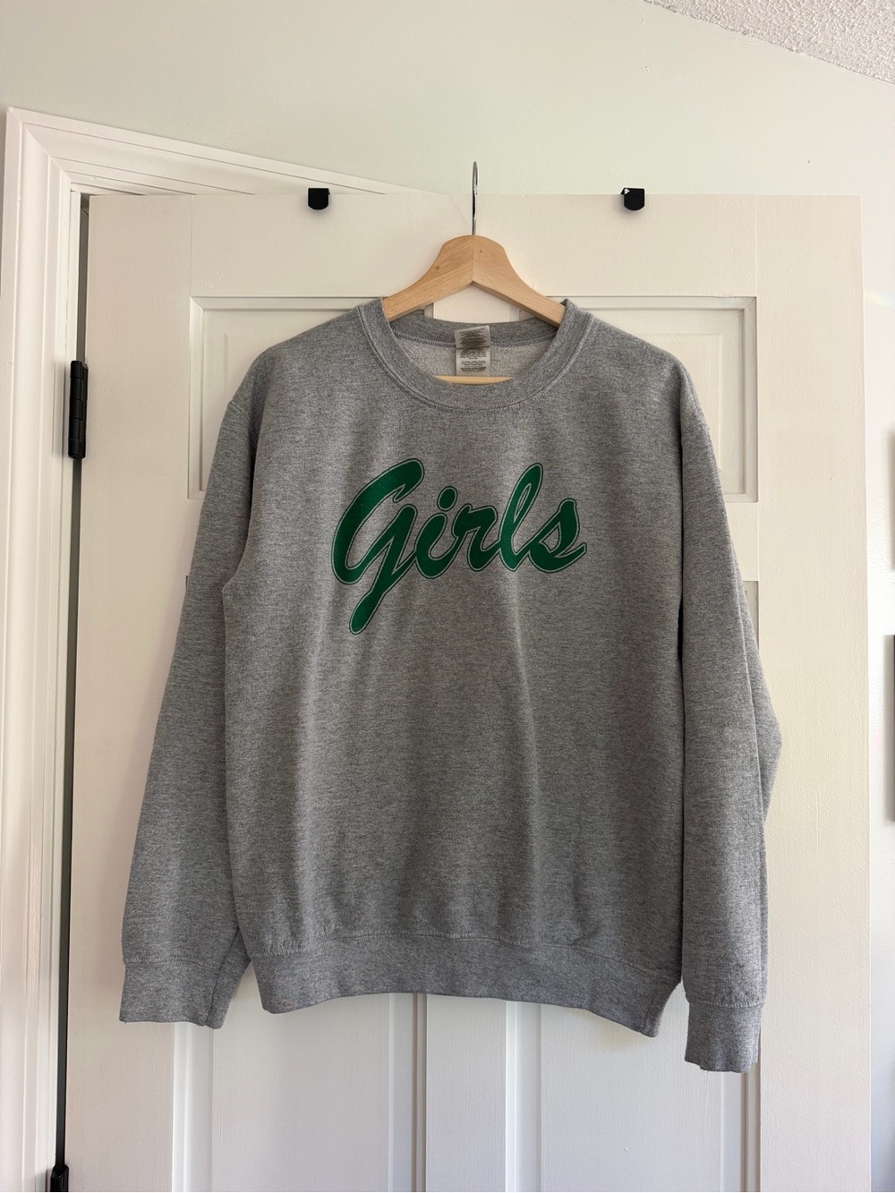 Gildan Gray Crewneck Sweatshirt with Green "Girls" Script
